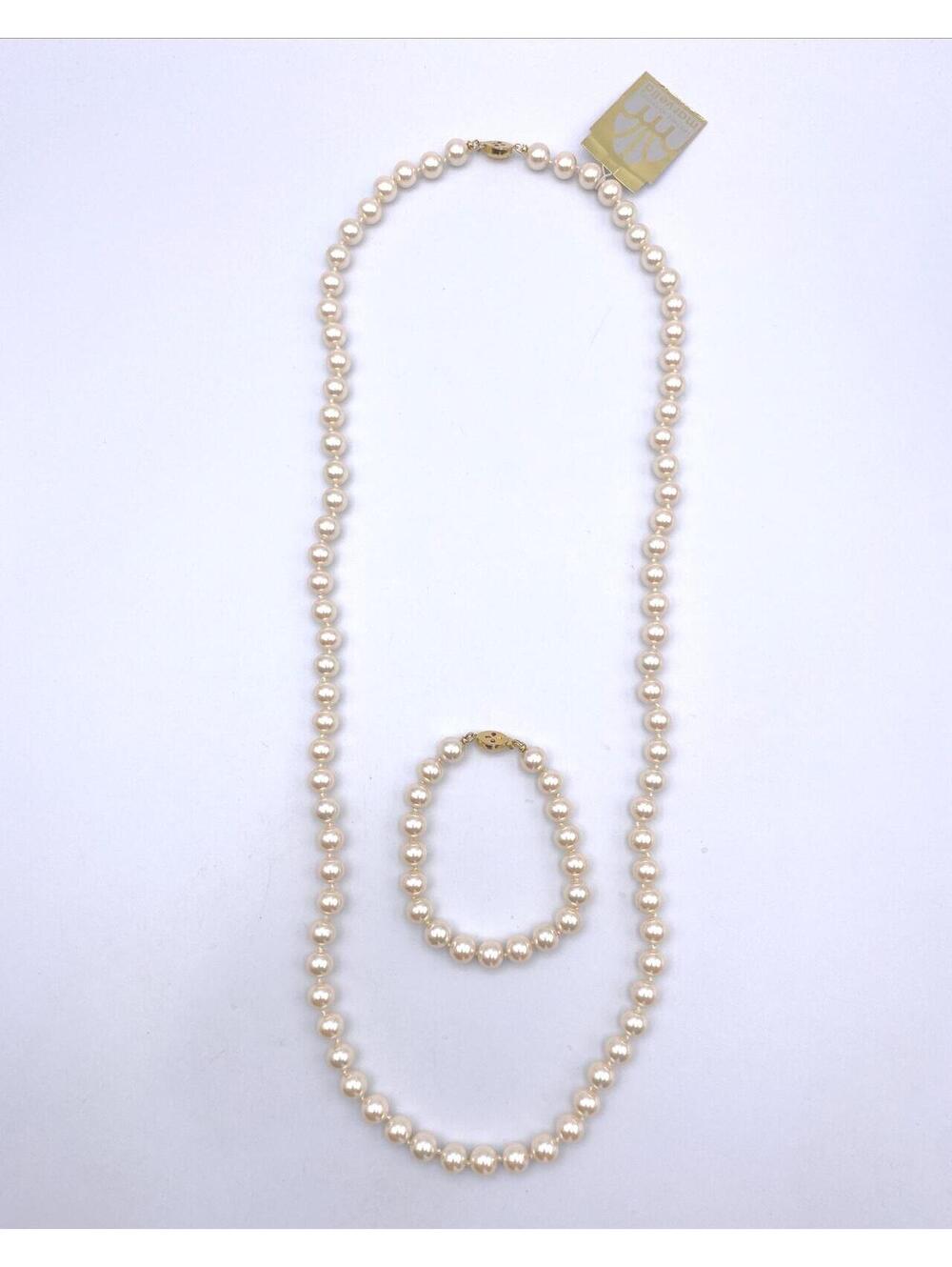 Vintage Marvella Faux Champagne Pearl Necklace and Bracelet Set.